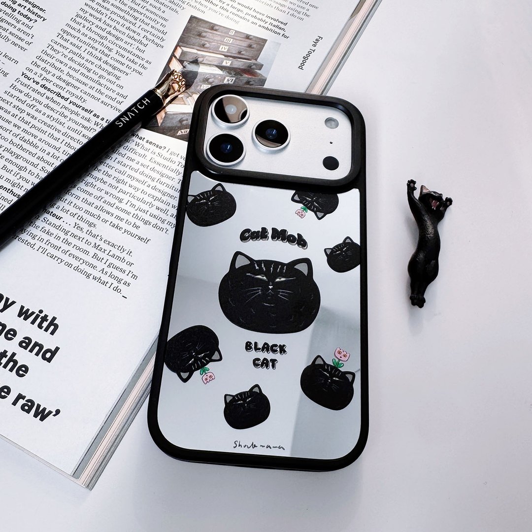 黑猫大墨 - iPhone 16 17 镜面手机壳 - 手机壳/手机套 - 塑料 黑色