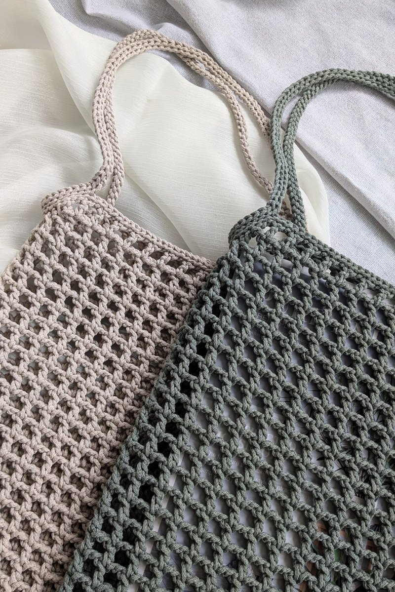 | 大热天小网袋 | 钩织肩背小包 灰绿色 - 手提包/手提袋 - 棉．麻 