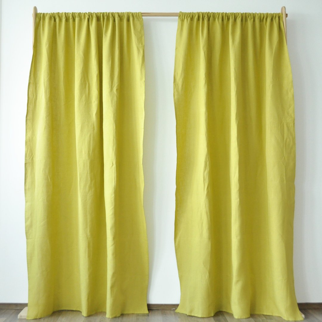 Chartreuse yellow regular and blackout linen curtains /Custom curtains /2 panels - 门帘/门牌 - 亚麻 黄色