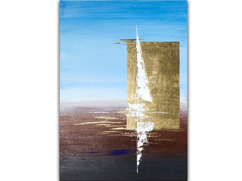 Sailboats Painting Nautical Original Art Boat Abstract Acrylic Painting Wall Art - 海报/装饰画/版画 - 其他材质 金色