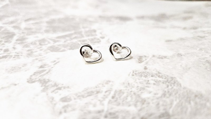 双心报喜耳环 - 耳环/耳夹 - 纯银 