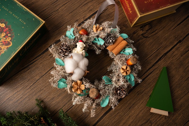 【圣诞装饰x交换礼物】 永生雪松圣诞花圈 北欧极光版 - 干燥花/捧花 - 植物．花 白色