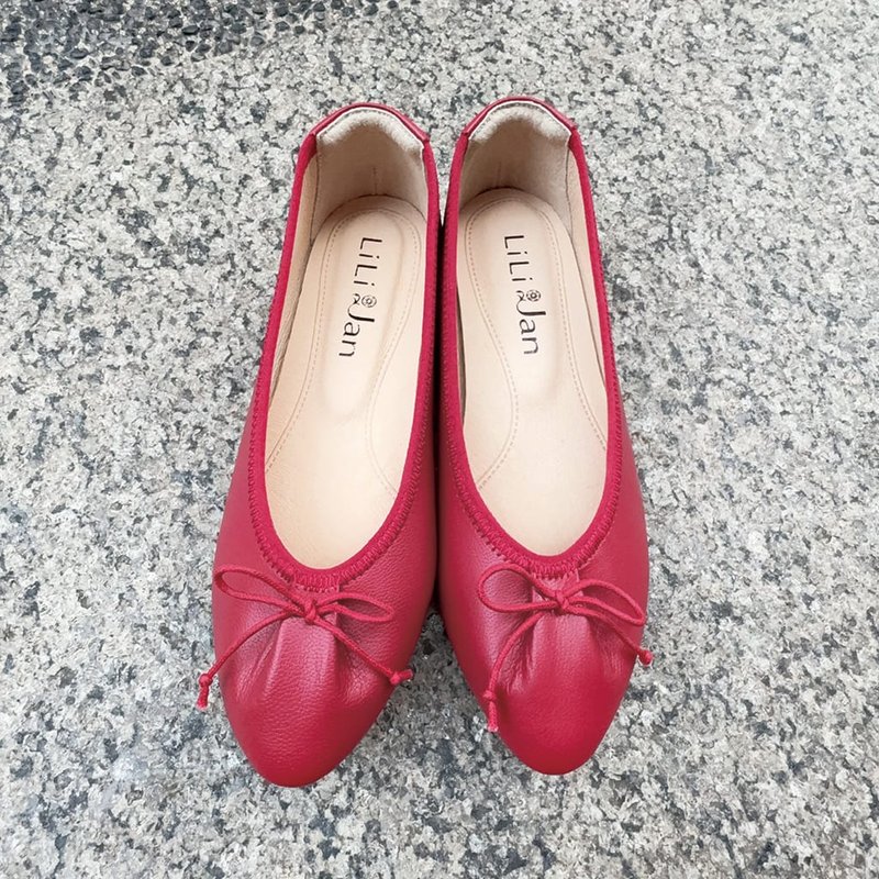 【女孩的新衣】抓皱极软嫩羊皮芭蕾舞鞋_优雅红 - 芭蕾鞋/娃娃鞋 - 真皮 红色