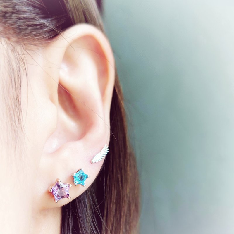 钜星紫晶电镀18K玫瑰金纯银耳环 - 耳环/耳夹 - 半宝石 紫色