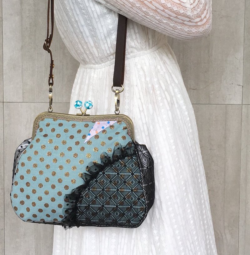 金葱点缀的浪漫 口金包包 斜背包 侧背包 单肩背包 - 侧背包/斜挎包 - 棉．麻 蓝色