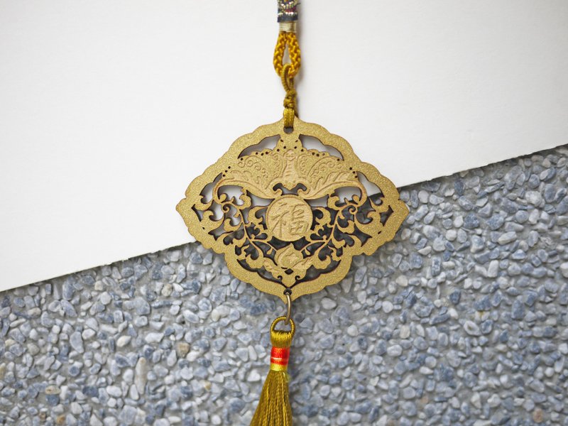 吉祥吊饰/挂饰 (金色) -雷射雕刻-木制 - 摆饰 - 木头 金色