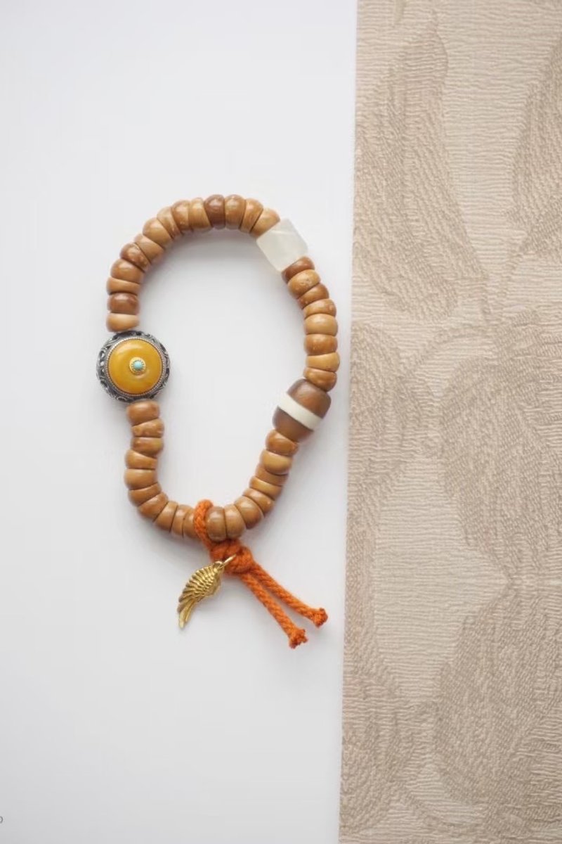 天然库克大肠蜜蜡手链 库克大肠珠搭配925银镶蜜蜡隔珠文玩手链 - 手链/手环 - 水晶 