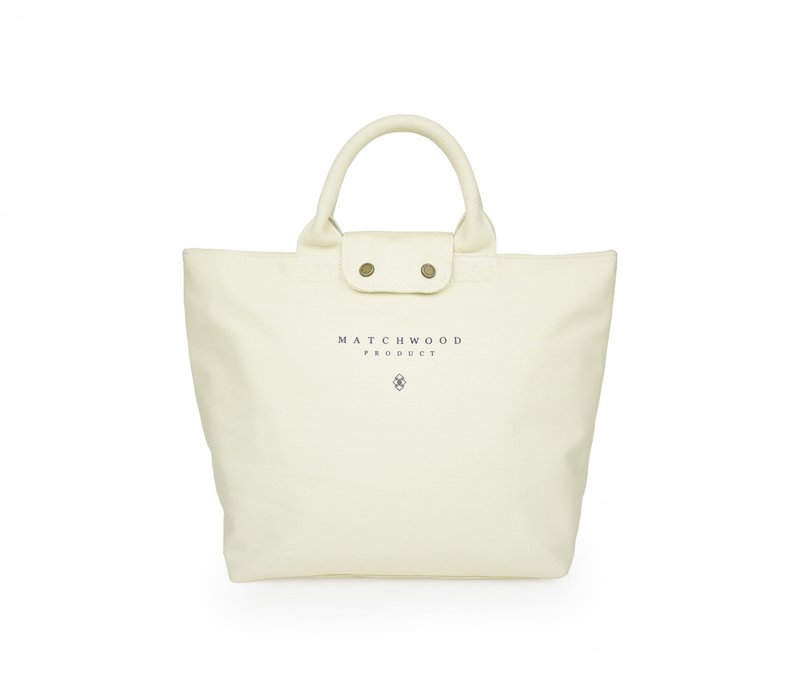 米白帆布包 Matchwood vintage tote bag 小托特包 餐盒袋 帆布包 - 手提包/手提袋 - 其他材质 白色