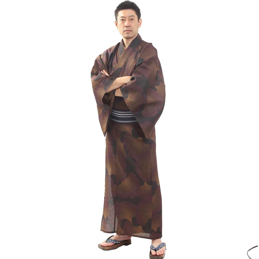 日本 和服 男士 浴衣 腰封 2 件 套组 绵麻 L z24-107A yukata - 其他 - 棉 红色