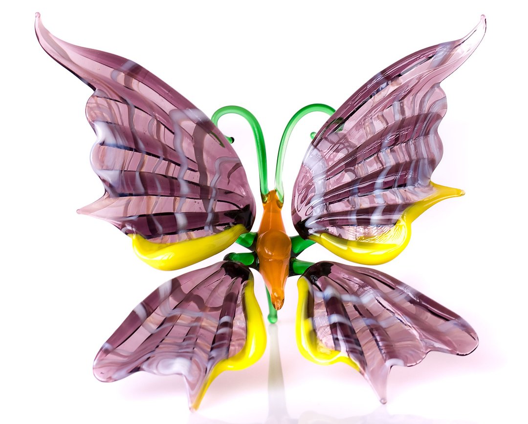 Butterfly Glass Figurine, Blown Art, Large Realistic Insect Sculpture - 摆饰 - 玻璃 紫色