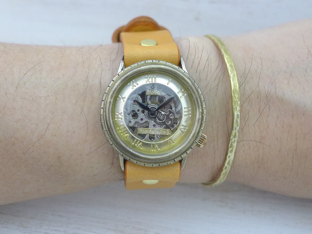 Handmade watch BHW068 normal belt 33mm rolling by hand Brass Roman numeral index - 女表 - 铜/黄铜 金色