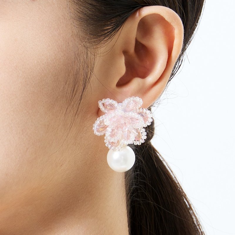 EarlyJuly I Frosty Pearl 珍珠冰境系列 - 耳环/耳夹 - 珍珠 粉红色