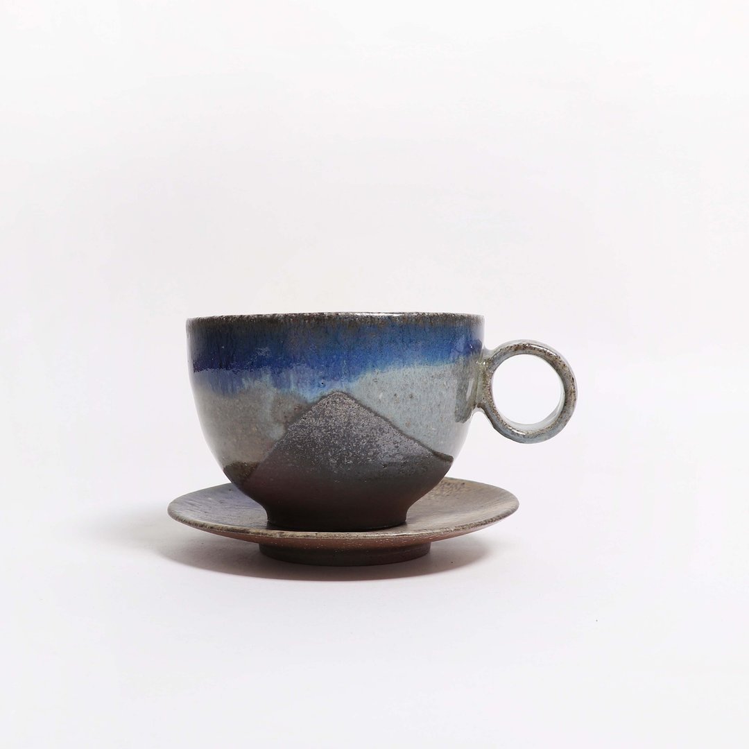 明芽窑 l 柴烧灰蓝流釉咖啡杯组 - 咖啡杯/马克杯 - 陶 蓝色