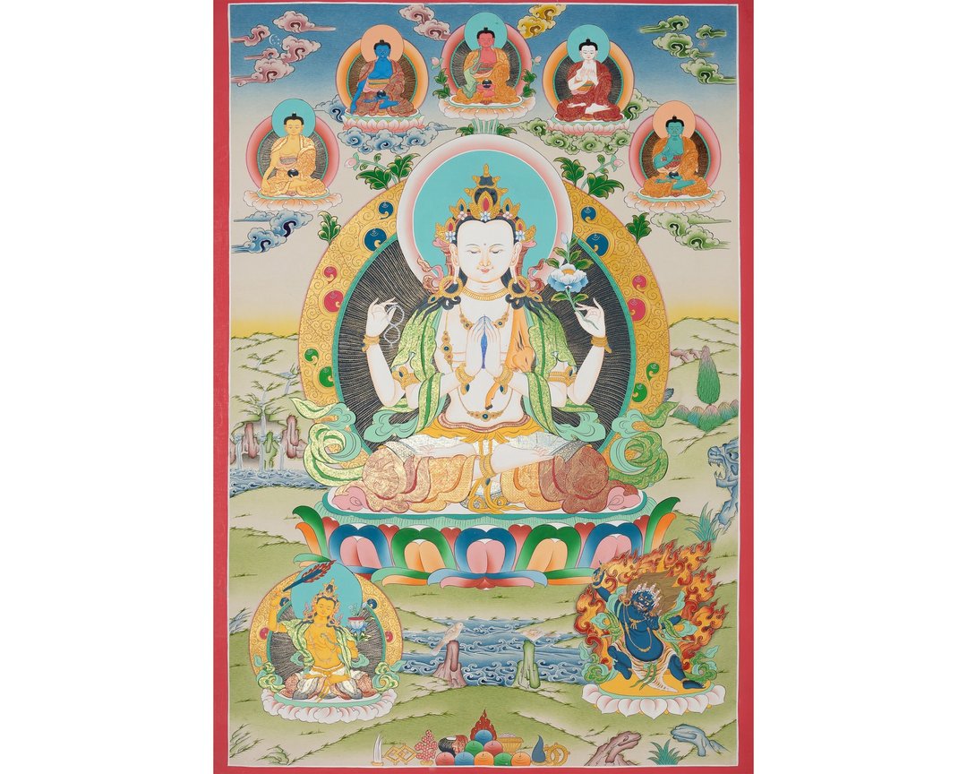 观世音菩萨唐卡——手工藏传慈悲佛艺 - 墙贴/壁贴 - 其他金属 多色