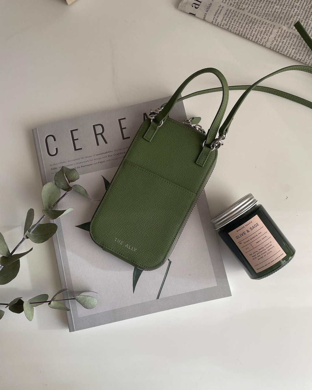 韩国 The Ally | LISHA BAG | 橄榄绿色 | 侧背包斜孭袋 - 侧背包/斜挎包 - 真皮 绿色