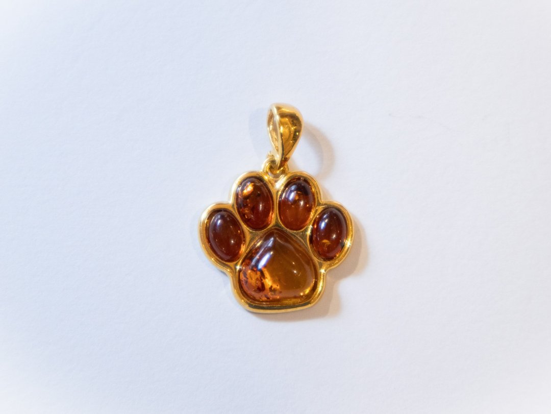 925 silver AMBER 小毛孩掌印 吊坠项链 - 项链 - 宝石 金色