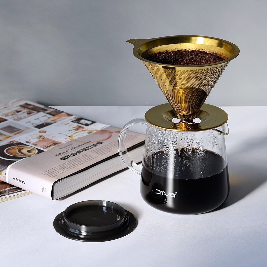 人气热销咖啡滤杯壶组丨 Driver 钛黄金流速 MOKA 滤杯壶组 2-4cup - 咖啡壶/周边 - 其他金属 金色