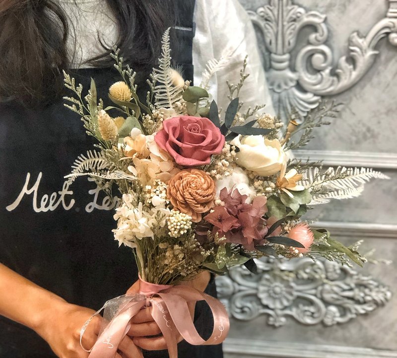 【遇见恒久】日本顶级莫兰迪色永生花新娘捧花 - 干燥花/捧花 - 植物．花 