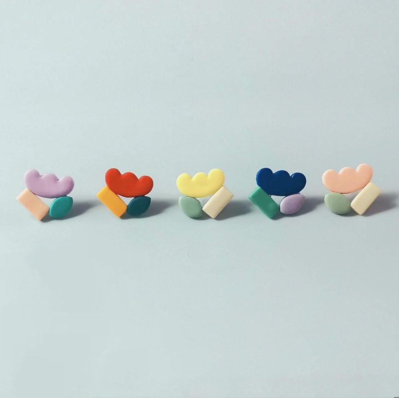 bi playful//*小号*抽象几何简约花花形状时尚可爱手工软陶耳钉 - 耳环/耳夹 - 陶 