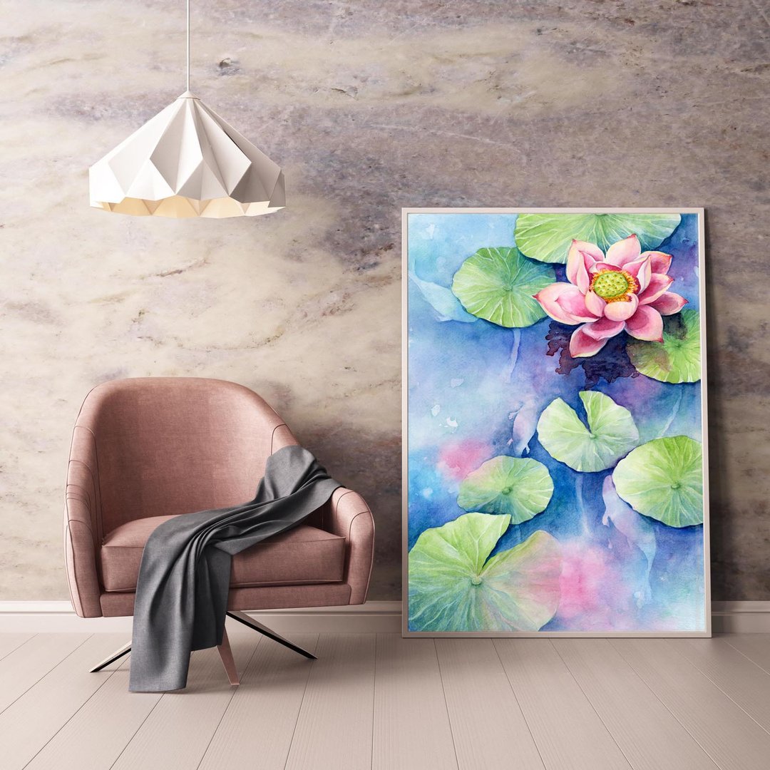 【莲】限量复制画 | 夏日荷塘莲花鱼池 | 水彩花卉植物艺廊墙挂画 - 海报/装饰画/版画 - 纸 