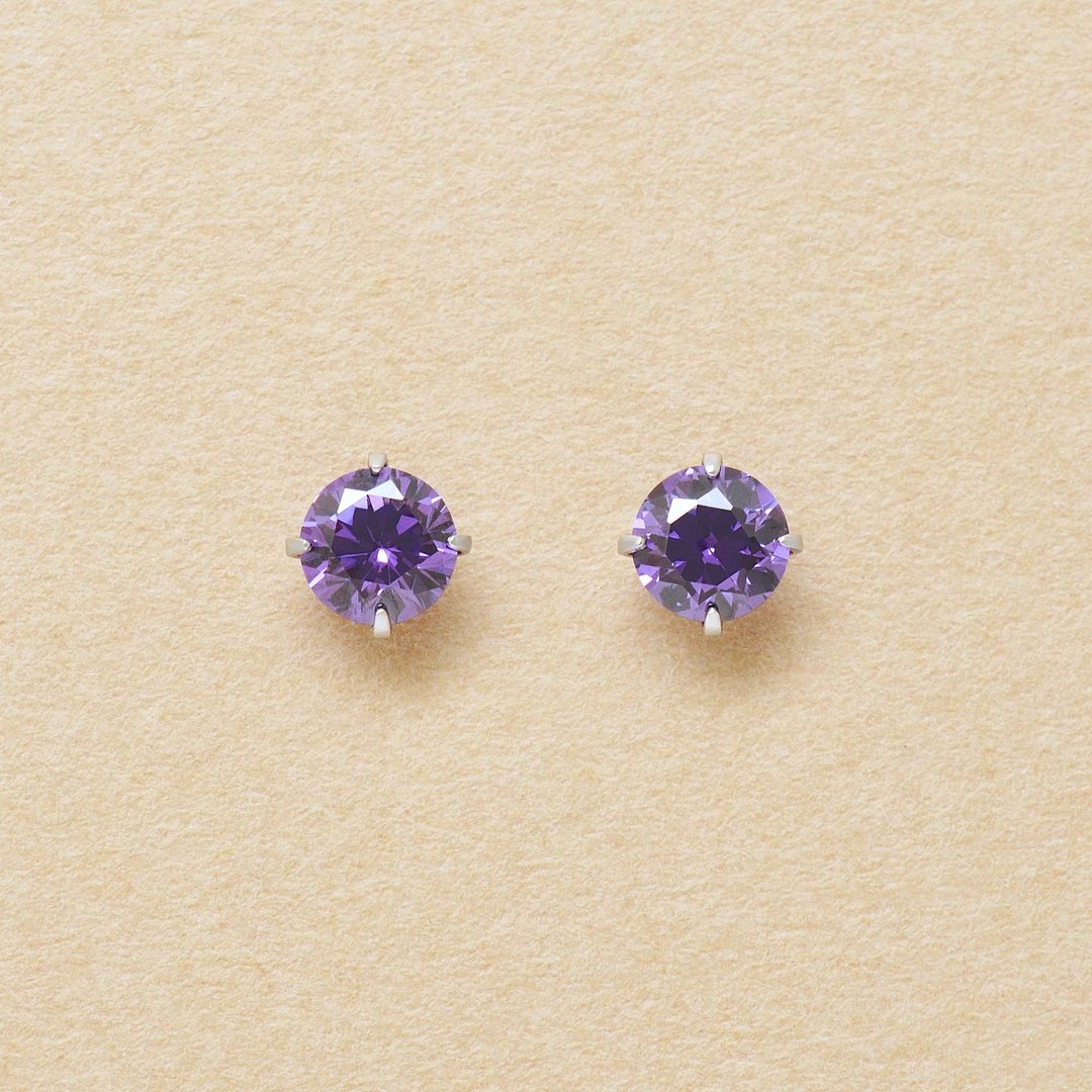 【Second Earrings】 铂金紫方晶锆石耳环 - 耳环/耳夹 - 贵金属 