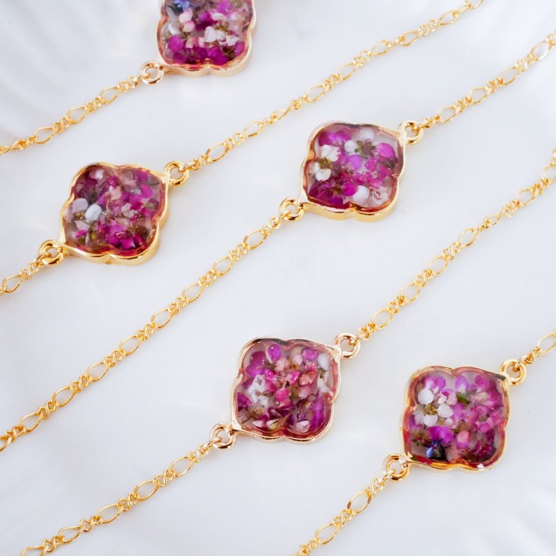 dried flower mix/flower bracelet - 手链/手环 - 树脂 粉红色