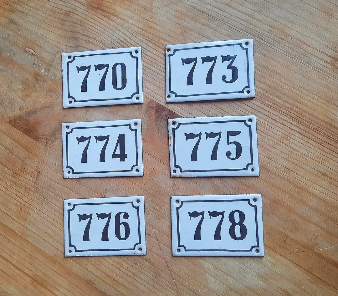 Apt 地址门牌 770 773 774 775 776 778 门牌号牌复古 - 门帘/门牌 - 珐琅 白色
