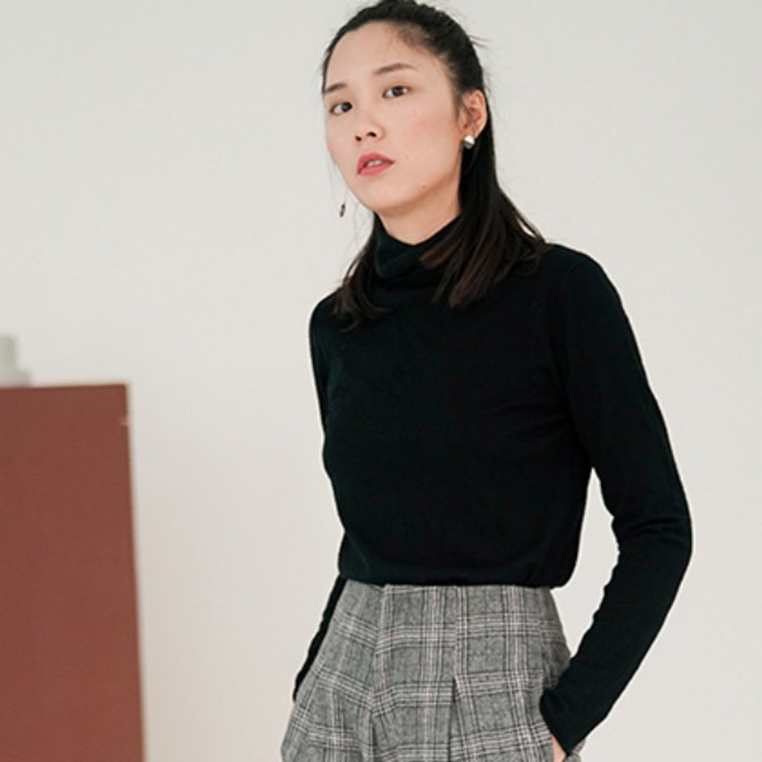 黑色 高领修身堆堆领内搭衫 美丽诺羊毛显瘦毛衣针织衫 亲肤裸穿 - 女装针织衫/毛衣 - 羊毛 黑色