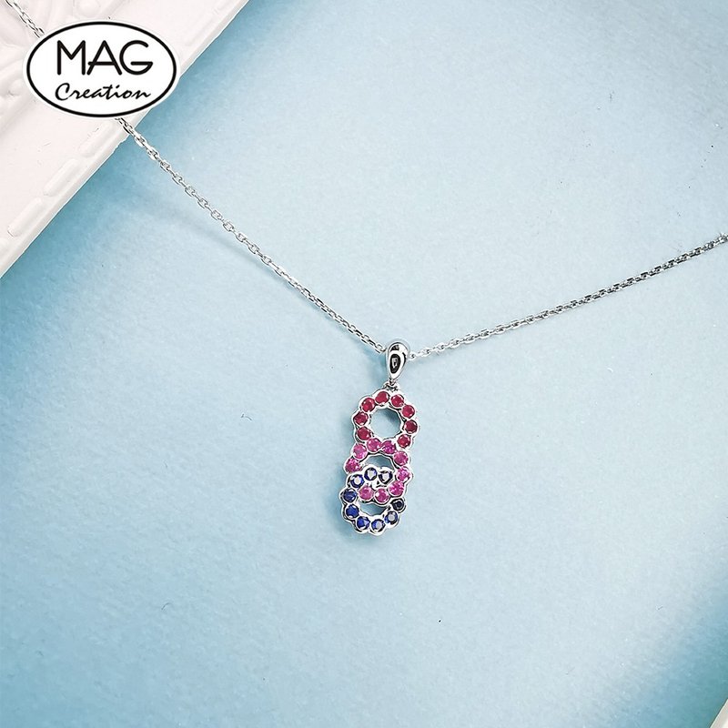 Circle Knots | 18K 白金圆扣天然蓝宝石天然钻石吊坠 - 项链 - 贵金属 