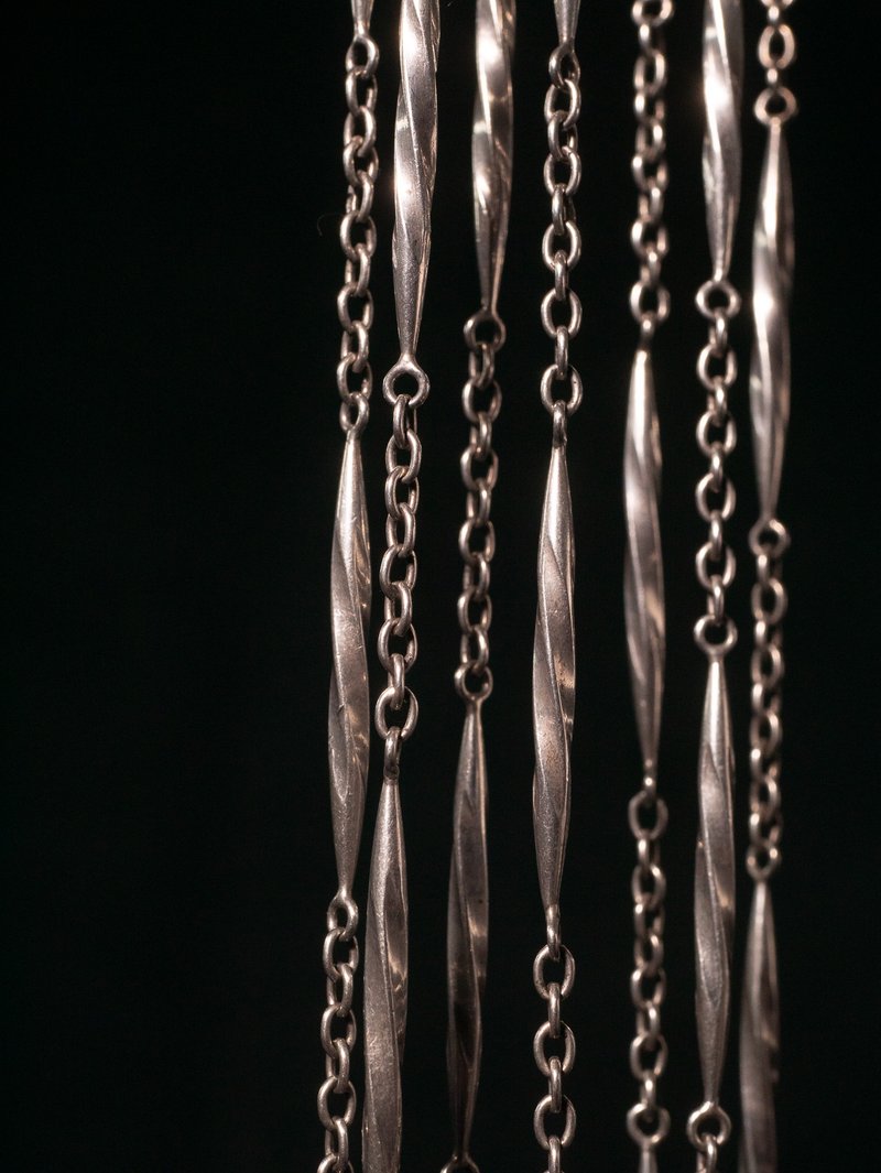 19世纪晚期 英国 维多利亚时代 螺旋冰柱纯银长链 - 项链 - 纯银 银色