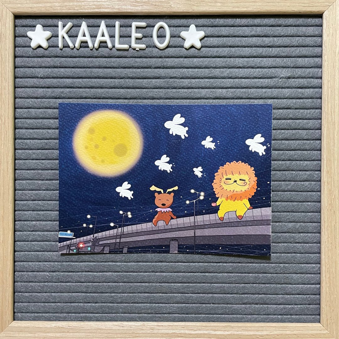 KaaLeo - 月夜 明信片 postcard 狮子 鹿 兔 月光 月圆 - 卡片/明信片 - 纸 蓝色