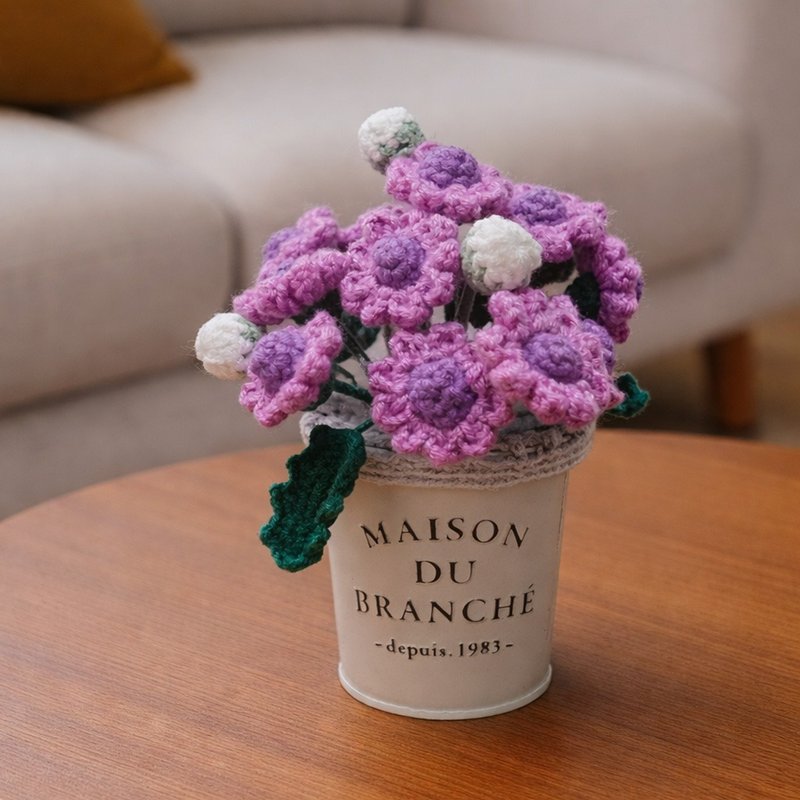 【紫色小时光】紫色小雏菊 | 手作钩织盆饰 - 干燥花/捧花 - 棉．麻 