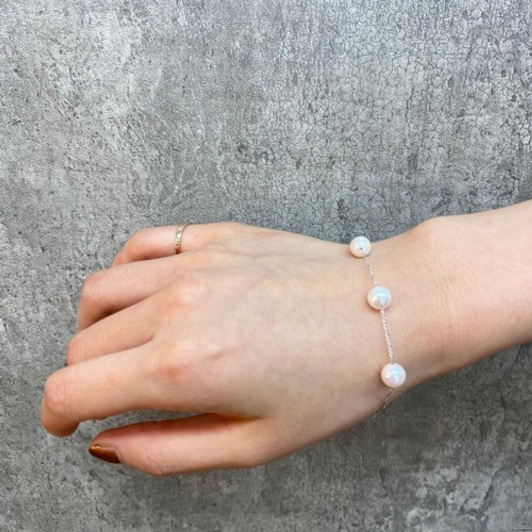7mm Station Bracelet Silver Chain ~ Akoya Pearl White ~ - 手链/手环 - 珍珠 白色