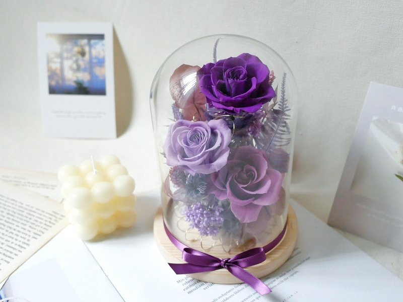 不凋花玻璃罩夜灯【浪漫奇缘】永生花/新婚/七夕情人节/生日 - 灯具/灯饰 - 植物．花 紫色