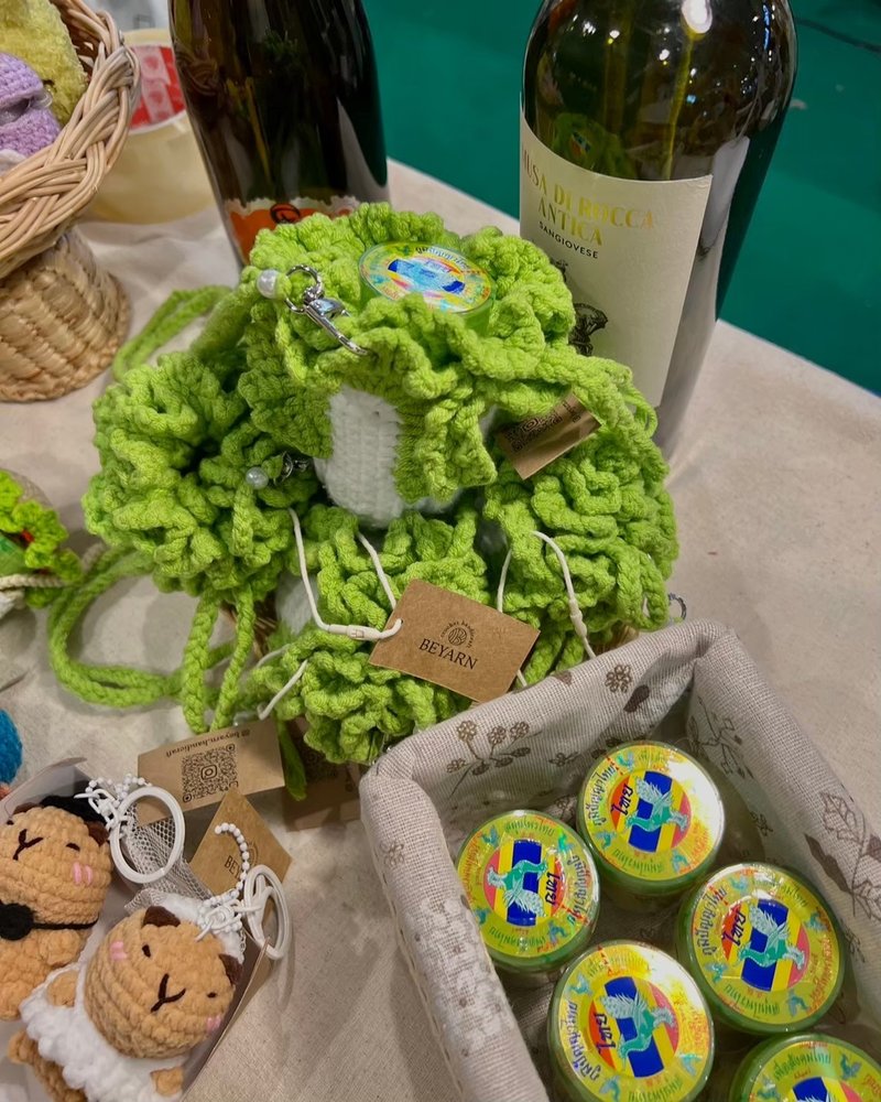 附吸入器的卷心菜袋或小东西 - 化妆包/杂物包 - 绣线 绿色