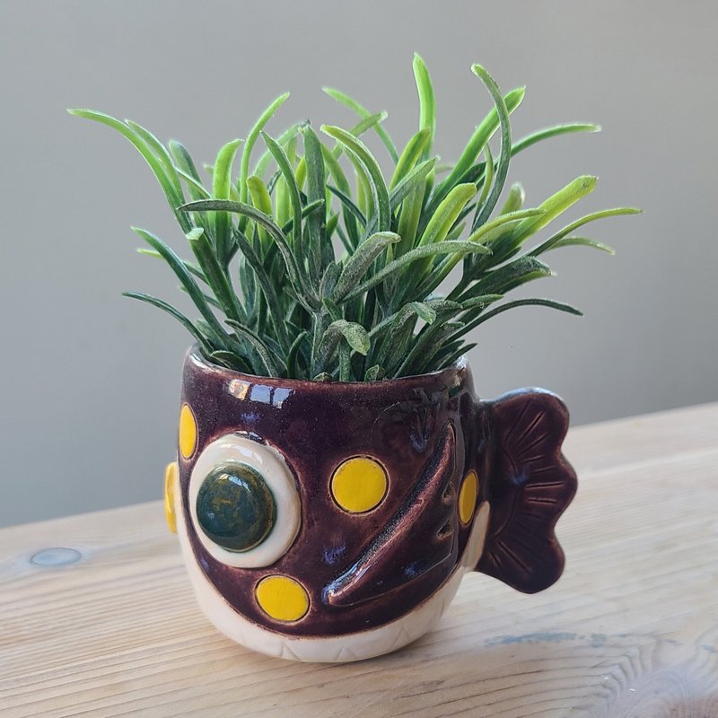 独特的紫色河豚陶艺花盆 - 花瓶/陶器 - 陶 紫色