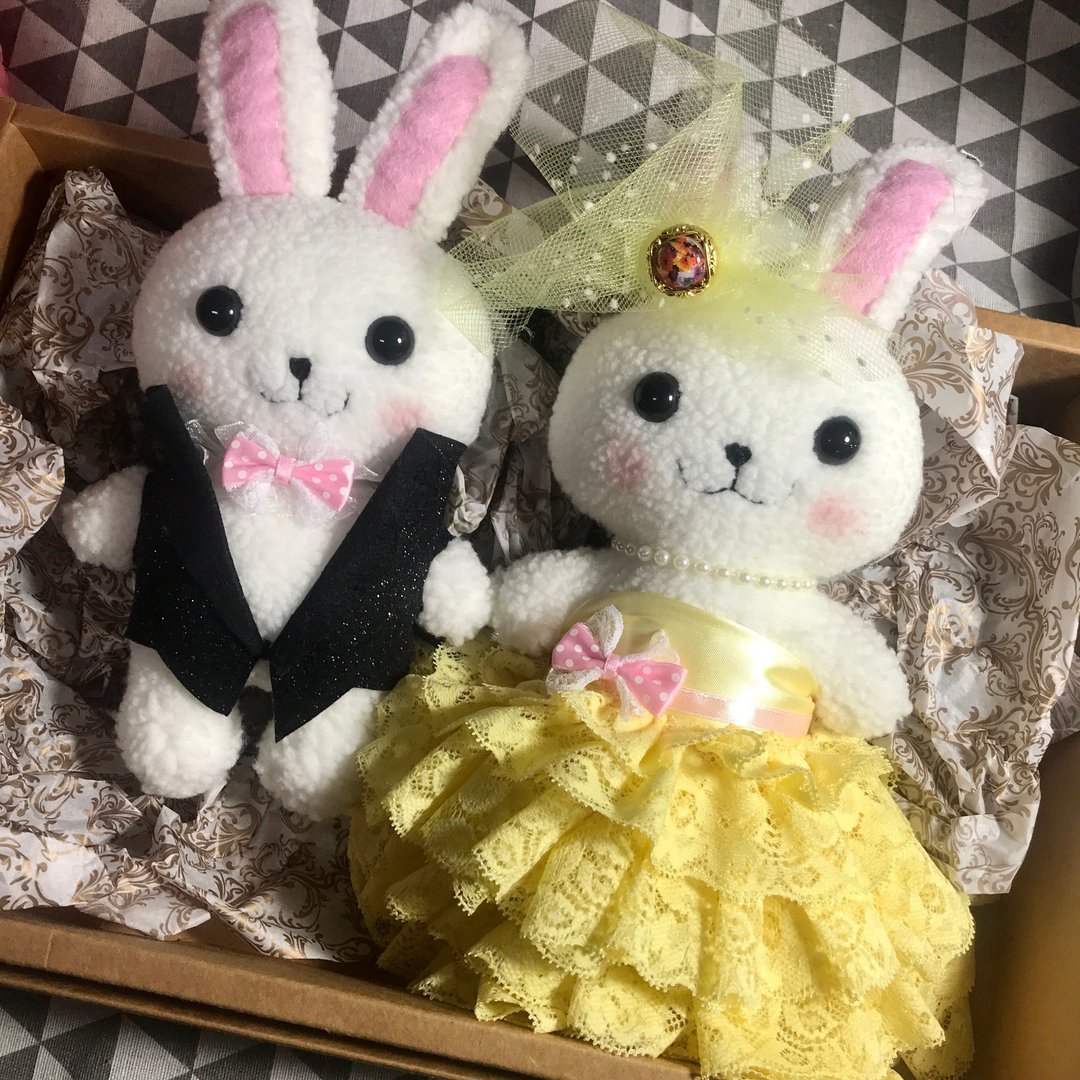 RABBIT LULU结婚兔 莱姆口味蛋糕蓬裙 安床娃娃 婚礼摆饰 车头彩 - 摆饰 - 棉 黄色