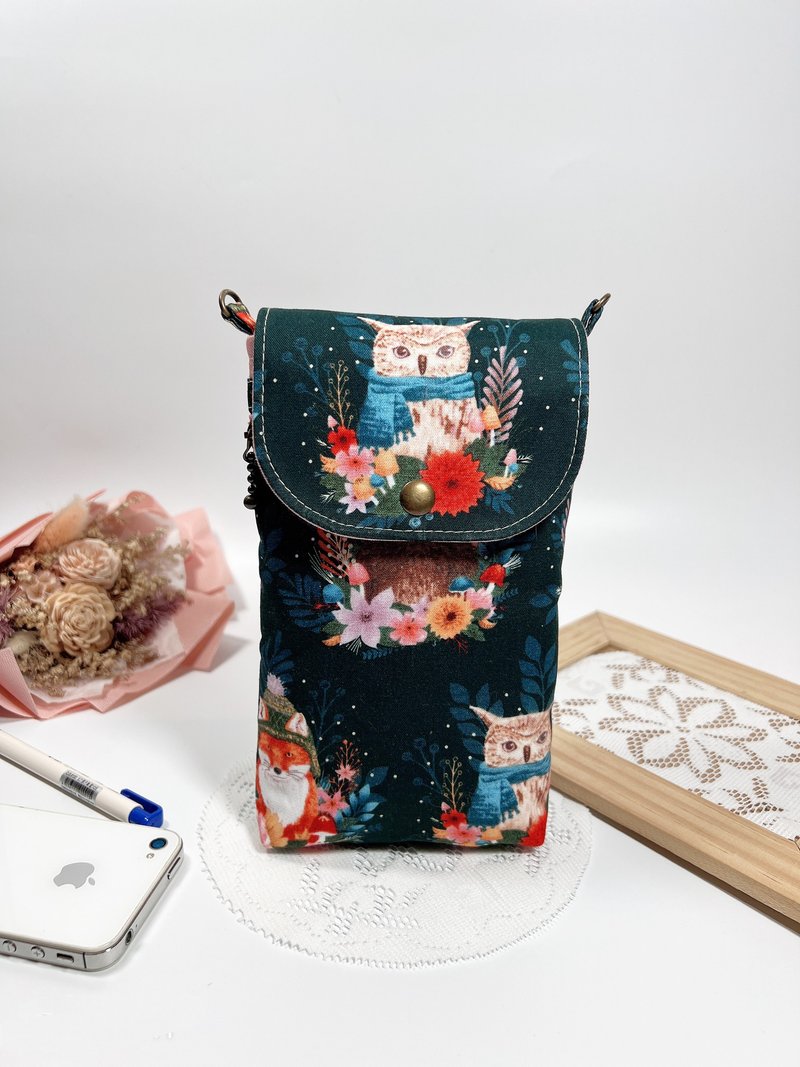 【森林好朋友】三层随身拉錬包/手机包/散步包/护照包【附棉背带 - 侧背包/斜挎包 - 棉．麻 