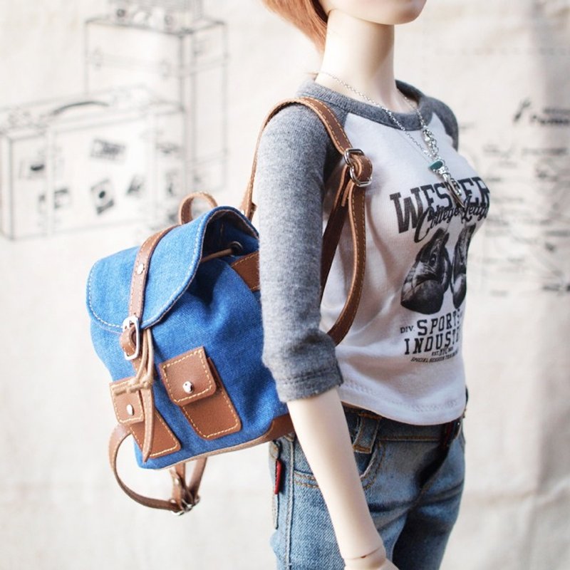 1pinfun 迷你后背包 Doll BJD 人形玩偶专用 2 sized - 后背包/双肩包 - 棉．麻 蓝色