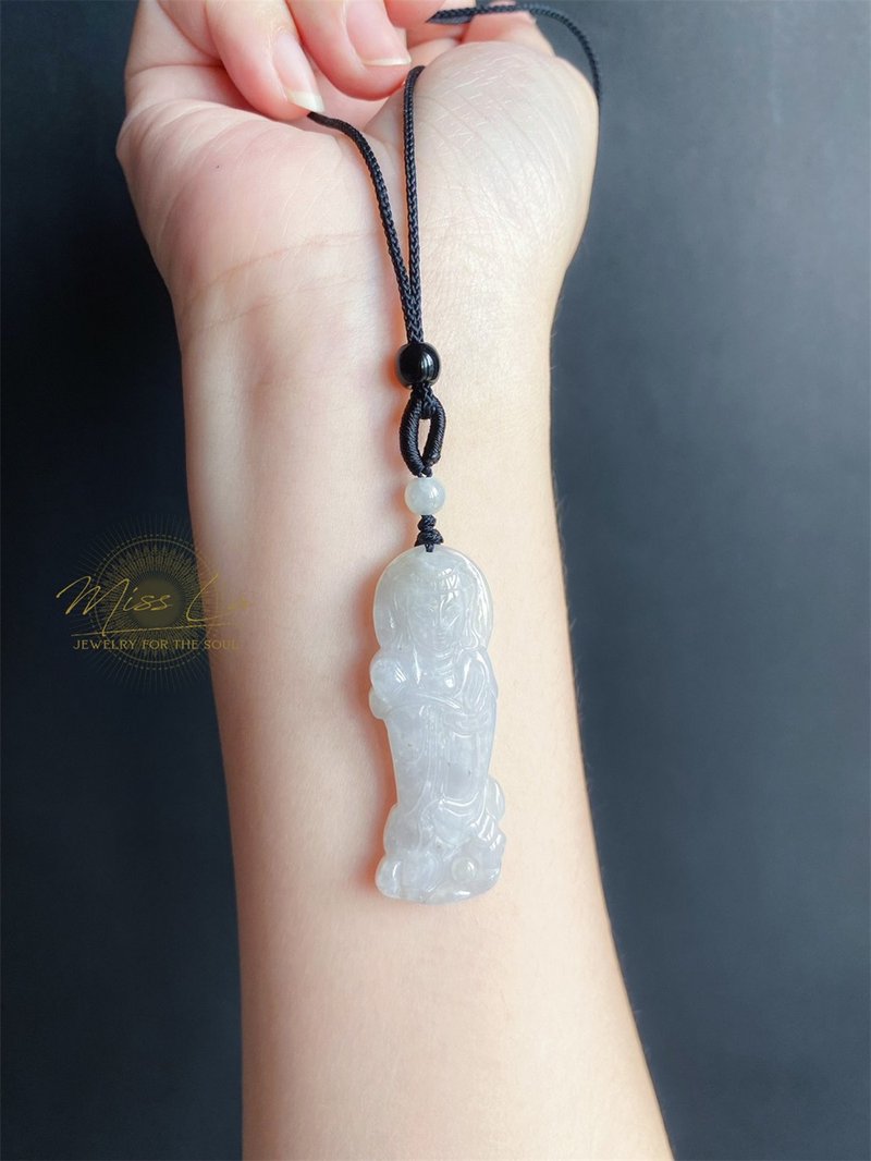 天然缅甸玉翡翠 站观音 菩萨 礼物 玉坠 项链 吊饰 保平安 佛像 - 项链 - 玉石 绿色