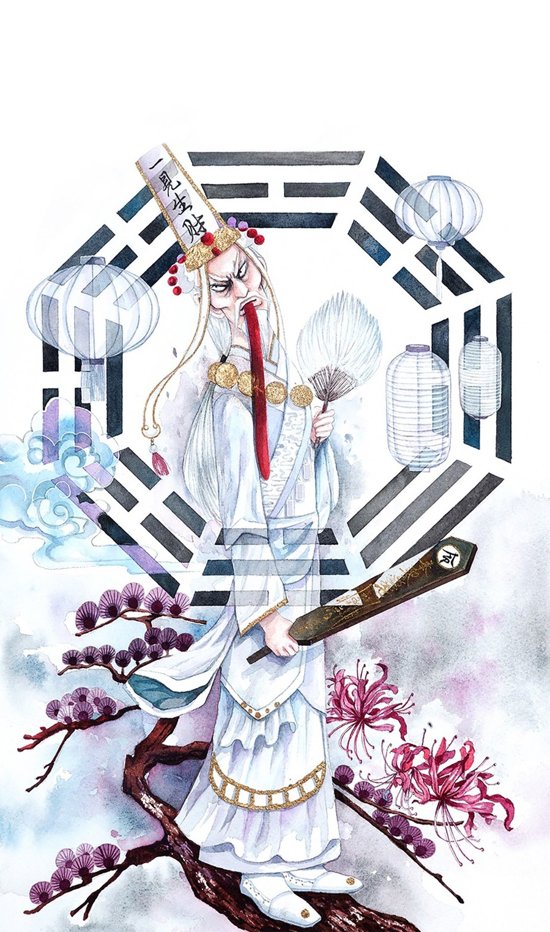 白无常-生死的枷锁/地狱系列插画/美术设计/艺术挂画/文创/金箔 - 海报/装饰画/版画 - 纸 白色