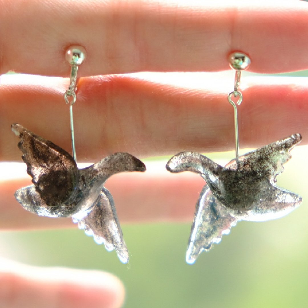 【人知れず】Secret Bird Ear Rings by ETPLANT - 耳环/耳夹 - 树脂 黑色