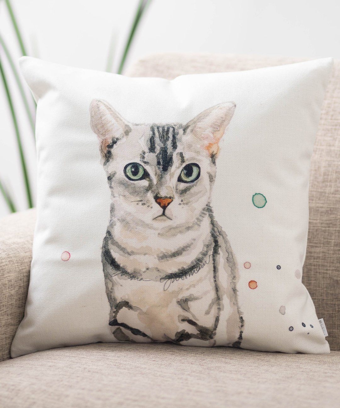 Jubilee超人气款 亚麻布抱枕套 宠物图案 虎斑猫 45×45cm - 枕头/抱枕 - 棉 多色
