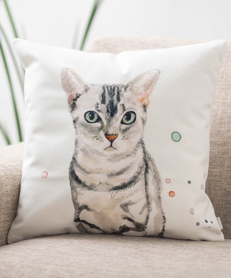 Jubilee超人气款 亚麻布抱枕套 宠物图案 虎斑猫 45×45cm - 枕头/抱枕 - 棉 多色