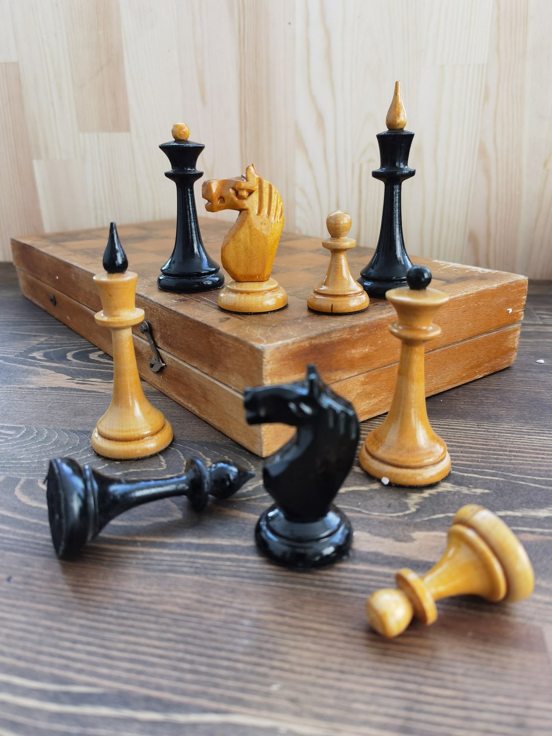 Vintage wooden chess set USSR board 36x36cm Soviet Russian Chess 1950s - 桌游/玩具 - 木头 