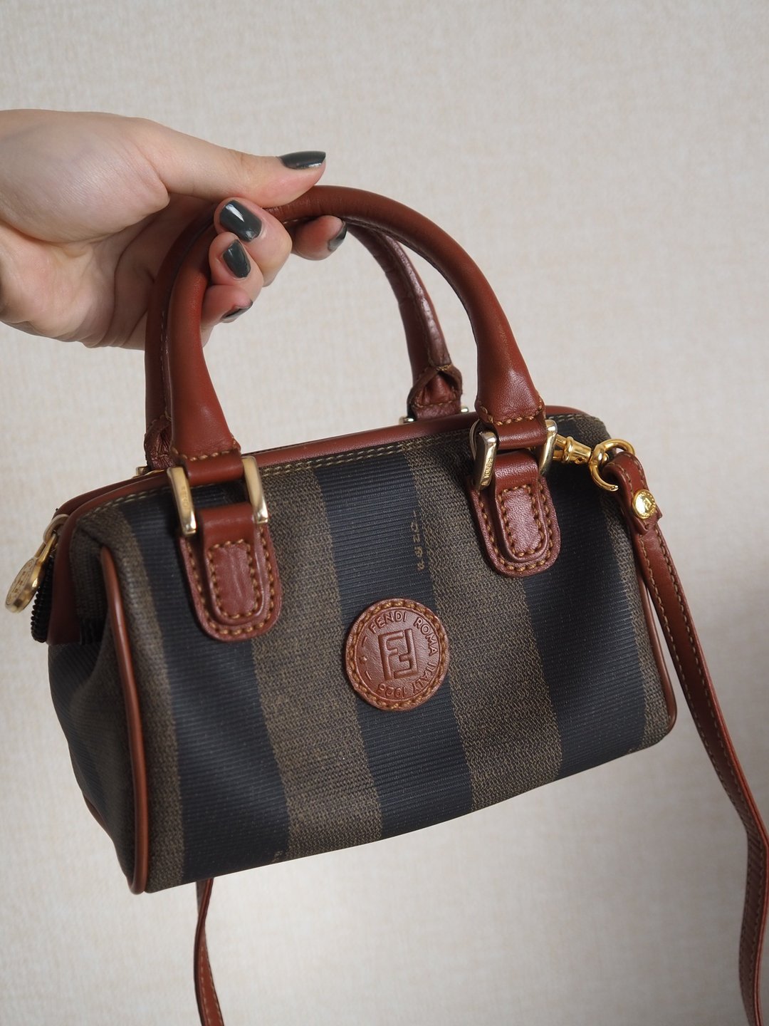 【日本二手名牌】FENDI 芬迪 PEEKABOO 2way 迷你波士顿包 古董级单品 - 侧背包/斜挎包 - 真皮 咖啡色