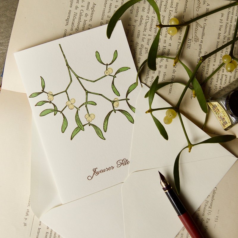 greeting card / mistletoe / letterpress printing /1card and 1envelope/ 105x155mm - 卡片/明信片 - 纸 