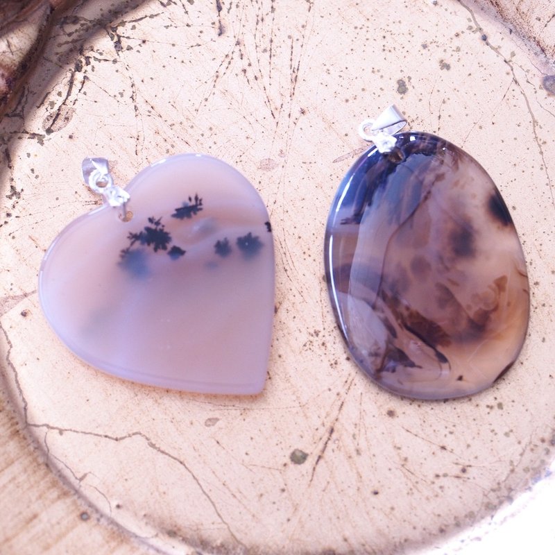 山水玛瑙 风景玛瑙 软锰矿玛瑙 纯银 Landscape agate - 项链 - 半宝石 卡其色