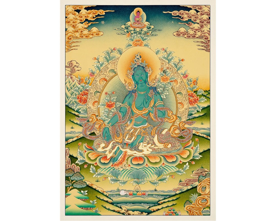 神圣绿塔罗唐卡 | 西藏艺术 促进慈悲与和平 - 墙贴/壁贴 - 其他材质 多色