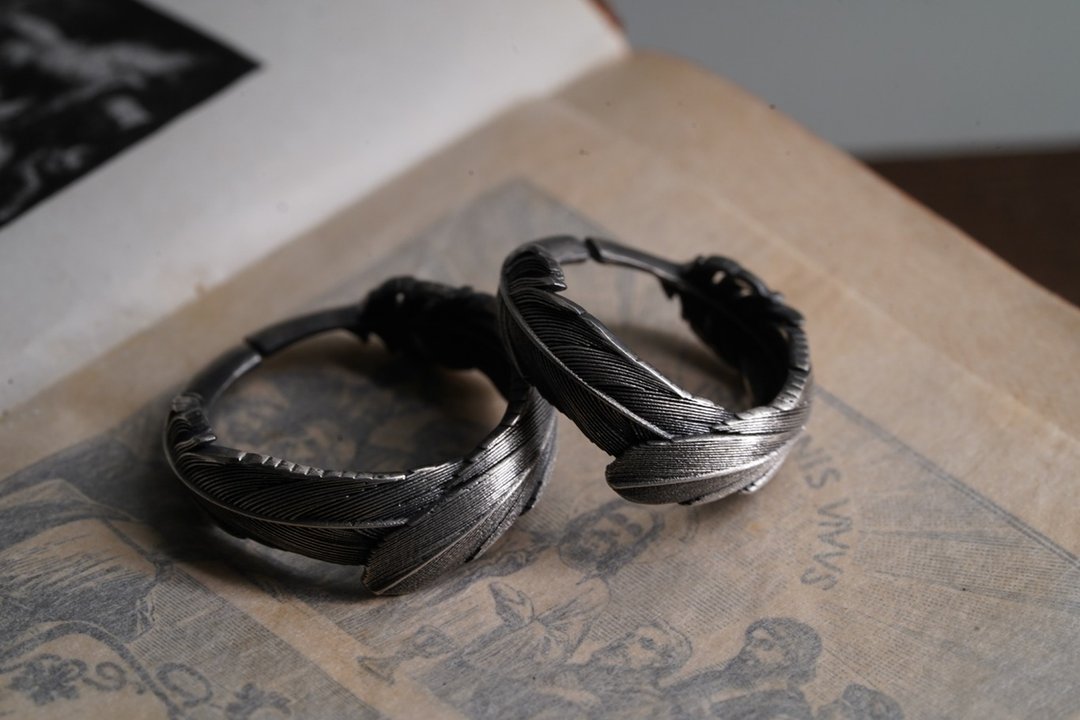 925银玛雅特羽毛戒指(No.2) (价格为单件售价) (MW R1047) - 戒指 - 纯银 黑色